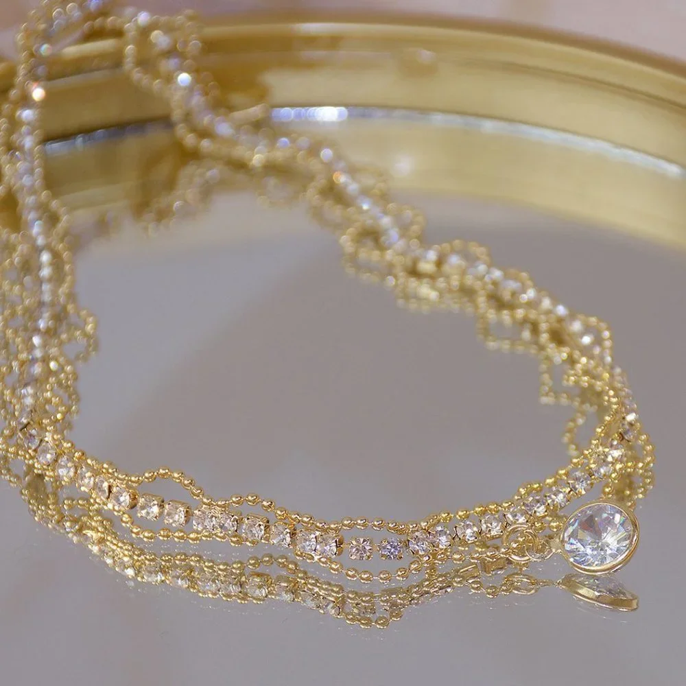 NEW 14K Gold Plated 2CT Solitaire Diamond Choker Necklace - Picture 1 of 8